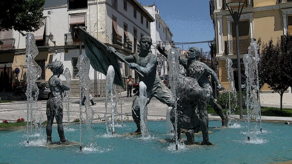Cascamorras Festival: Statue Group in the Plaza Eras in Baza Spain